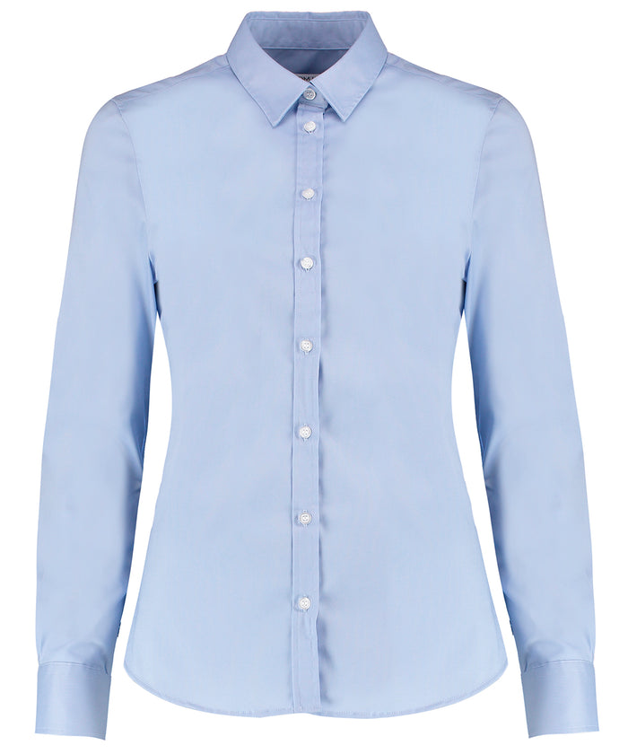 Kustom Kit Women's Stretch Oxford Shirt Long-sleeved (tailored Fit) - Light Blue