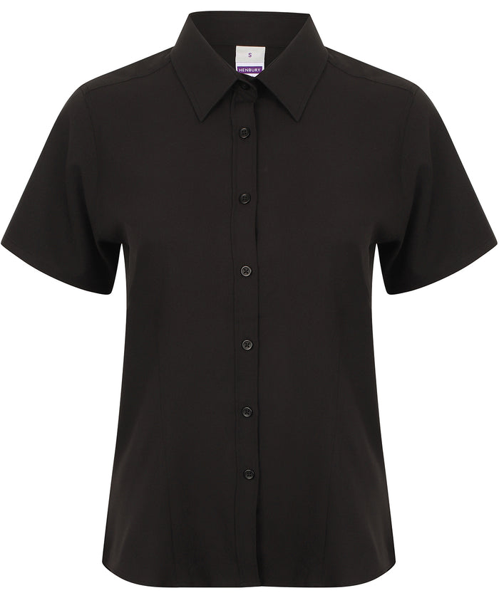 Henbury Women's Wicking Antibacterial Short Sleeve Shirt - Black