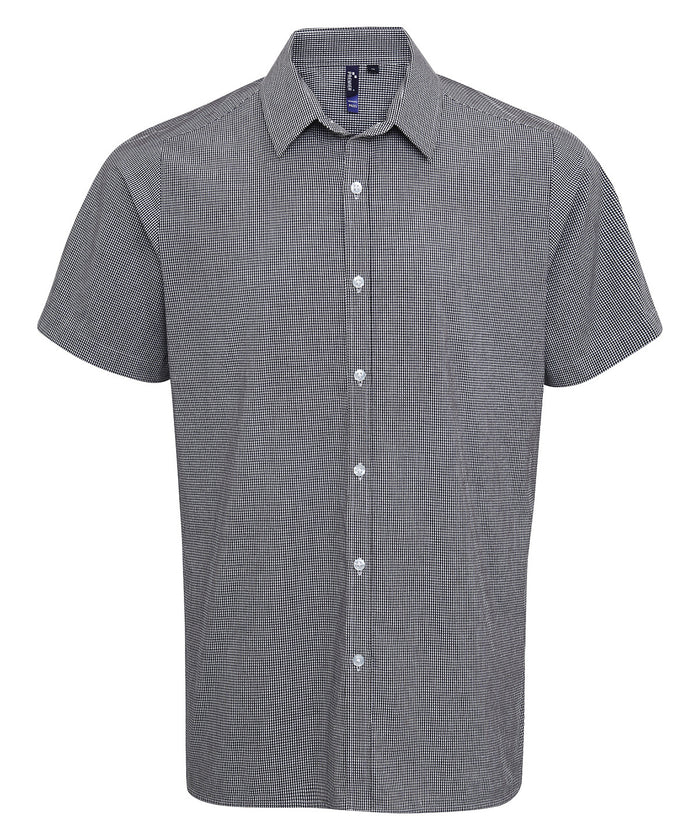 Premier Microcheck (Gingham) Short Sleeve Cotton Shirt - Black/White