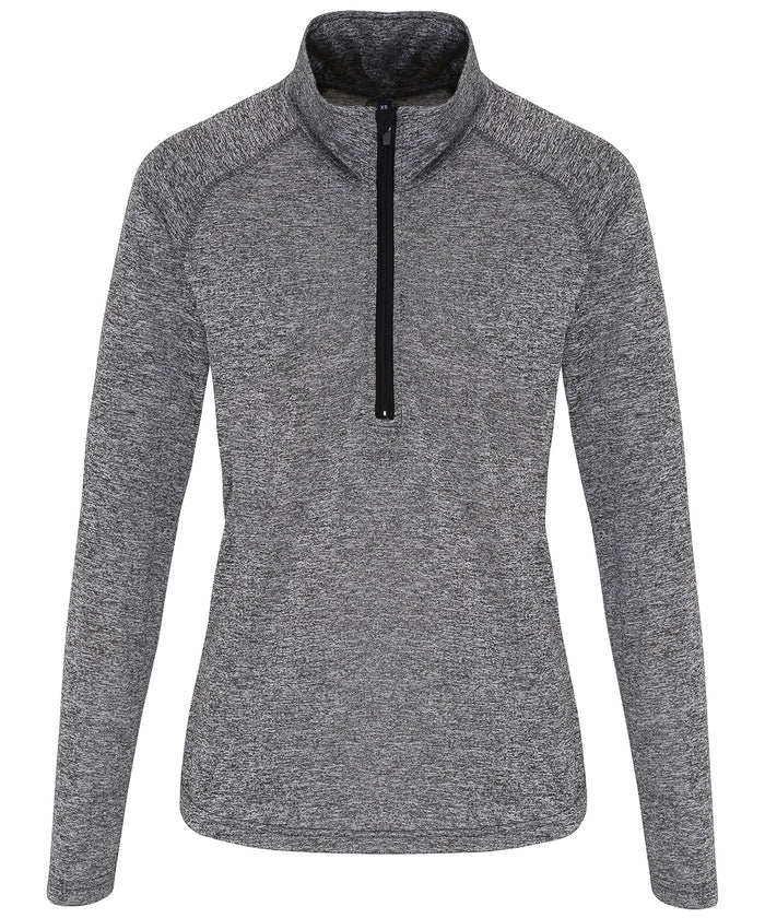 Women's TriDri® Long Sleeve Performance ¼ Zip - Black Melange/Black